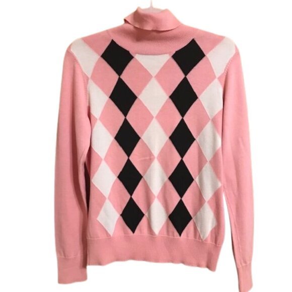 Polo Jeans Ralph Lauren Argyle Turtleneck Sweater Pink /Black Diamond Size Large - Picture 1 of 7